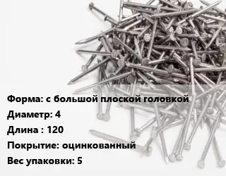 Гвоздь с большой плоской головкой 4х120 оцинкованный 5